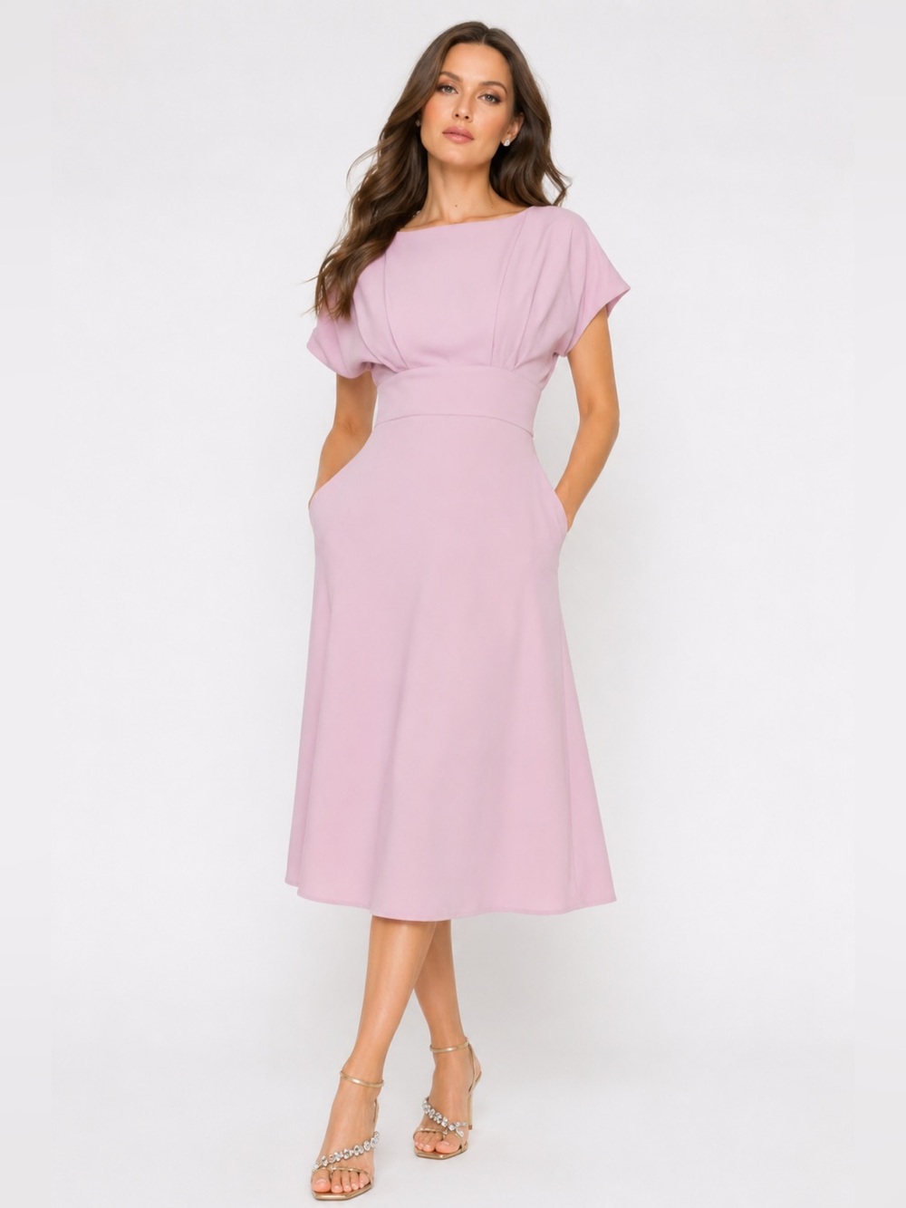 New Alexia Admor Lottie Dolman Sleeve Midi Dress Pink Fit & Flare Pockets Size 8